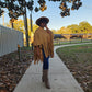 "Khaki Brown" Long Sleeve Pullover Fringe Crop Top
