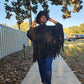 Black Long Sleeve Pullover Fringe Crop Top