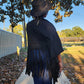 Black Long Sleeve Pullover Fringe Crop Top