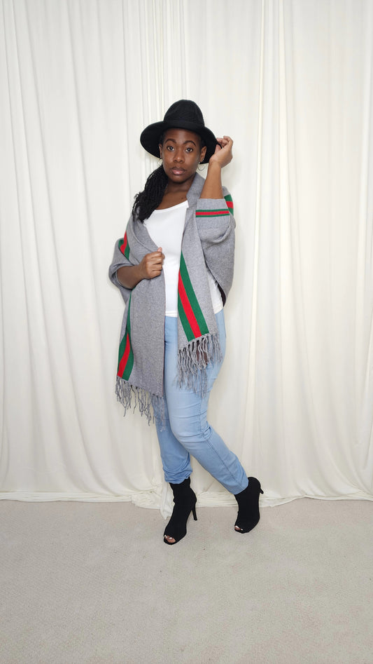 The Luxe Fringe Poncho- Grey