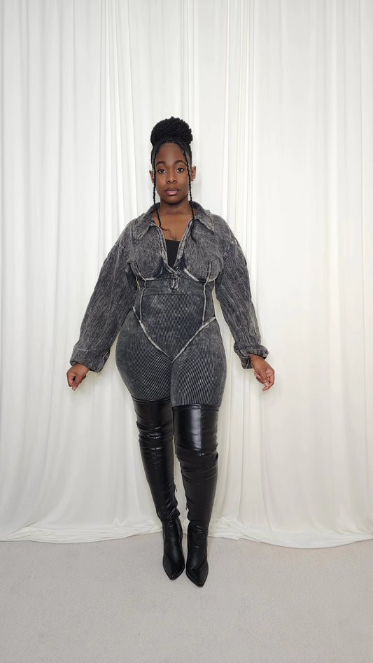 Mineral Wash Corset Jumpsuit- Black