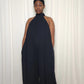 Halter Neck Chiffon Jumpsuit- Black