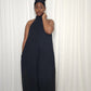 Halter Neck Chiffon Jumpsuit- Black