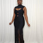 Bodycon Fringe Hem Dress- Black