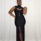 Bodycon Fringe Hem Dress- Black