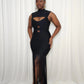 Bodycon Fringe Hem Dress- Black