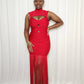 Bodycon Fringe Hem Dress- Red